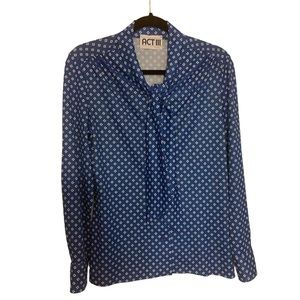 Vintage Retro 1970s Tie-Neck Polyester Blouse